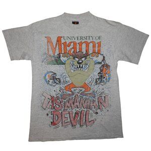 Vintage 1993 University of Miami Taz Tasmanian Devil Single Stitch T-Shirt Large